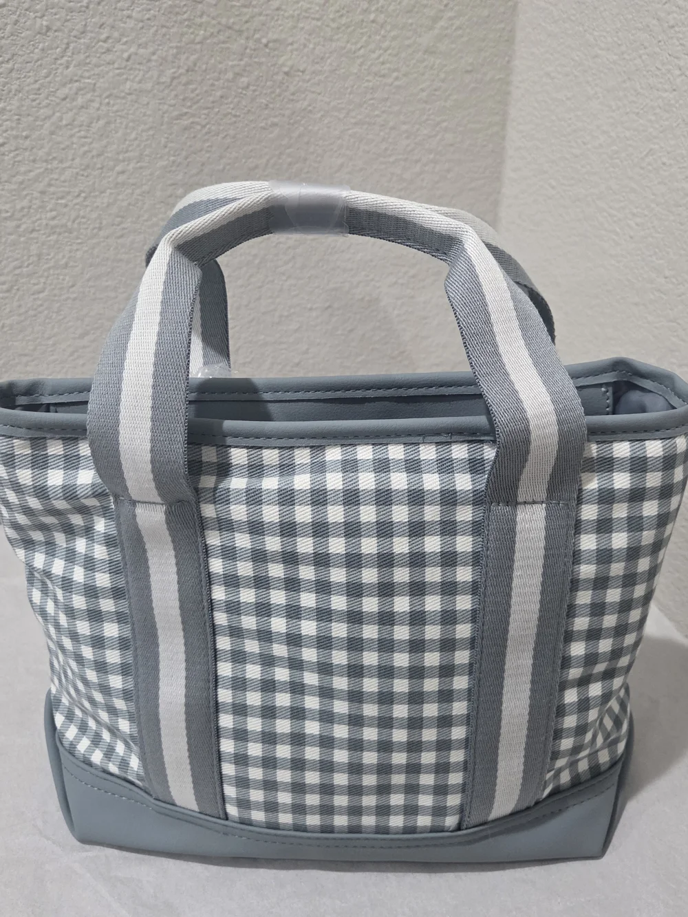 Betsey Johnson Light Blue Gingham Tote with Flower Charm